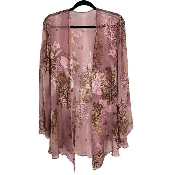 Mon Cheri Bridal Silk Kimono Size S Burnout Floral Beaded Fairy Dust Rose Pink - Picture 2 of 11